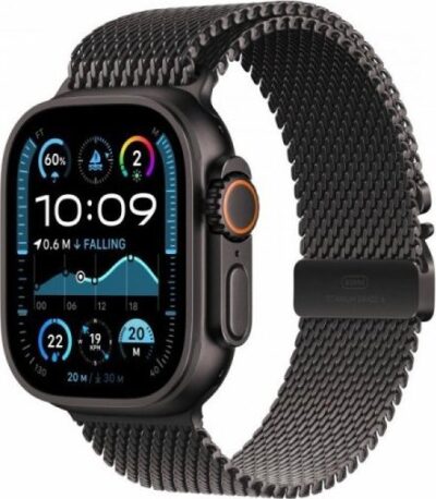 Apple Watch Ultra 2 GPS + Cellular, koperta 49 mm z tytanu w kolorze czarnym z bransoletą mediolańską M z tytanu w kolorze czarnym